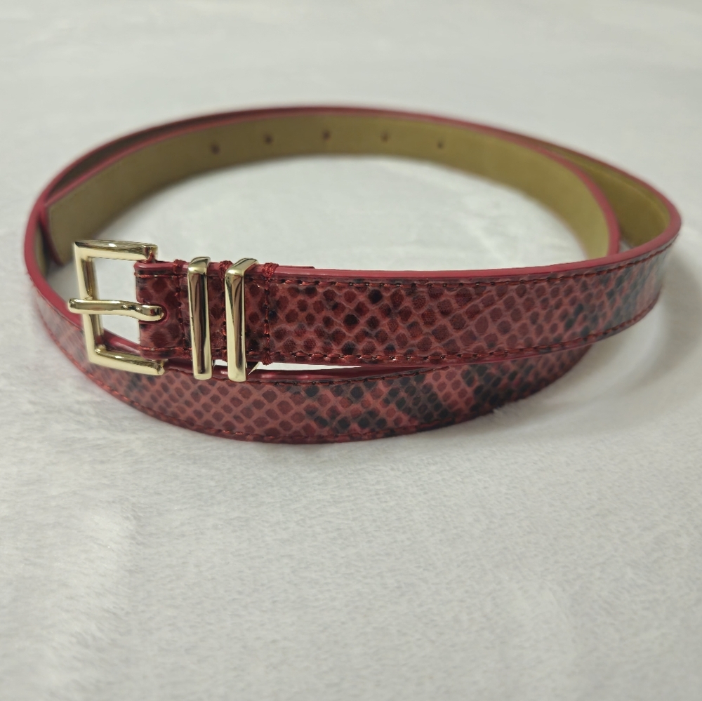 Talbots snake print skinny belt with gold-tone buckle, sz: medium